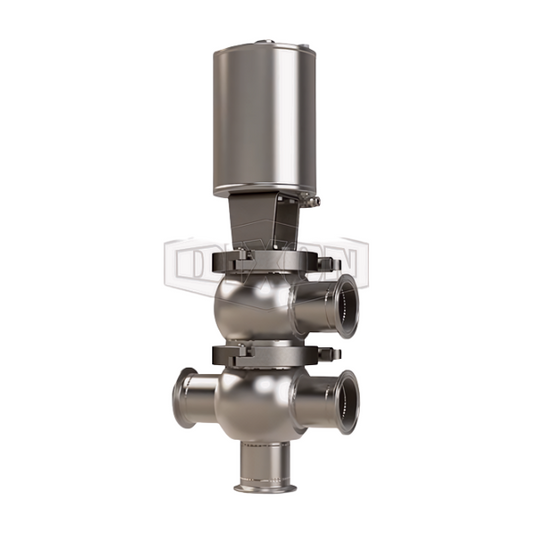 1 1/2" SSV-Series Single Seat Valve, Divert LT Body, Clamp, Double Acting Actuator (Air-To-Air)